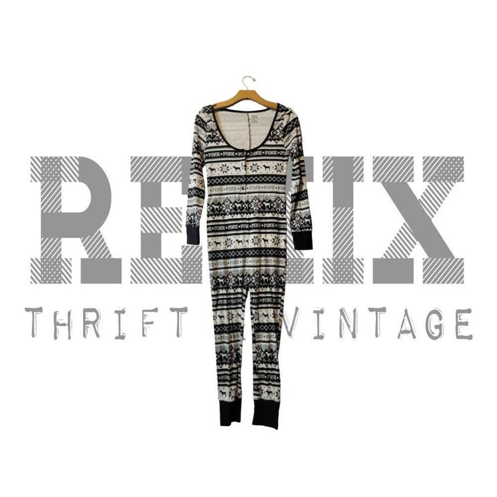 PINK VICTORIA'S SECRET 100% cotton Women's PJ Onesie White Black Size Small